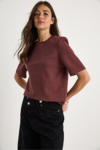 Bianco Lucci Women's Crew Neck Padded Cotton Basic T-Shirt 241134 60283128