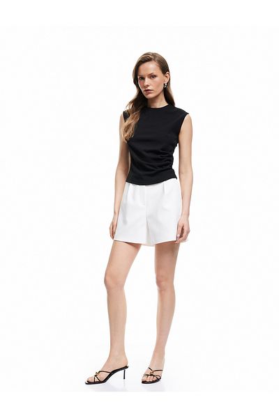 Koton Crepe Scuba Fabric Drape Detailed Sleeveless Crew Neck Tank Top