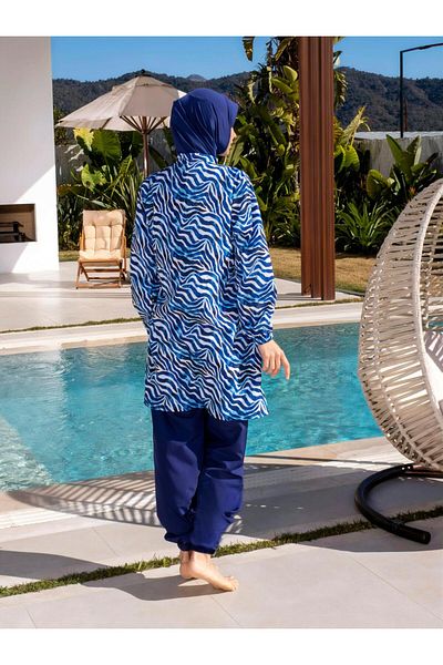 Mayom Quick Dry Parachute Fabric Patterned Hijab Swimsuit - 2540