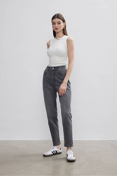 BE BLUE ANTHRACITE MOM JEAN