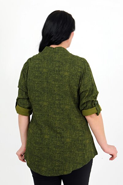 By Alba Collection Women's Khaki Patterned Cotton Viscose Large Size Shirt