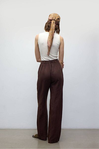 BE BLUE Palazzo Linen Trousers - Brown