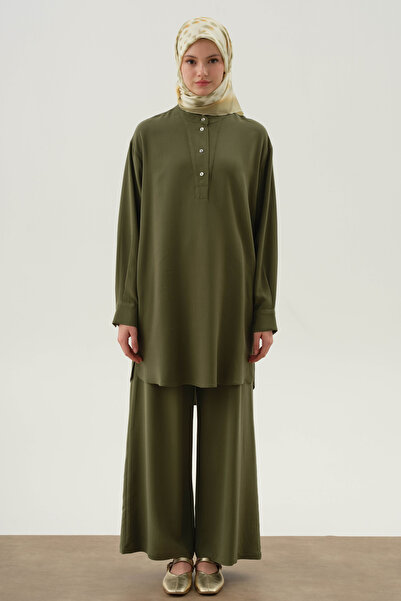 Tuğba Yarım Patlı Asimetrik Tunik - Haki