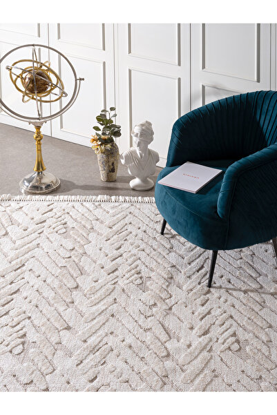 Viviana Home Rio Iskandinav Yolluk - Salon - Mutfak Halısı Bukle Dokuma Toz Vermez Halı Açık Bej Somon Rio-03