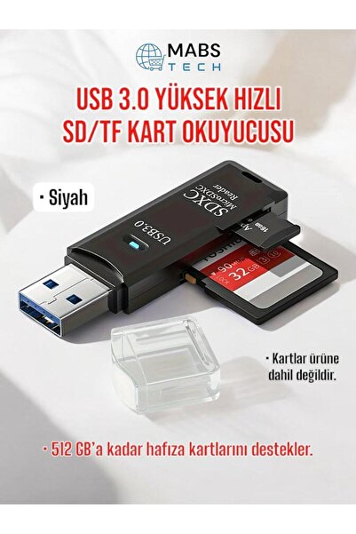 Mabs Tech USB 3.0 Micro SD/TF Çoklu Kart Okuyucu Adaptör (Siyah) Kamera Hafız...