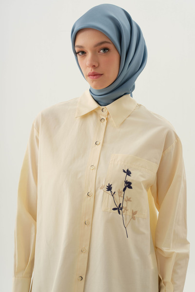 Tuğba Cep Nakış Detaylı Tunik - Bej - Lacivert