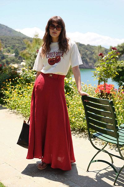 BE BLUE Linen SKirt - Red