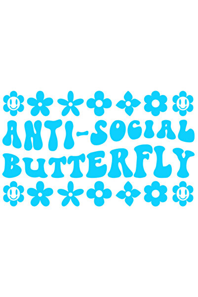 StoryGift Romania Sticker Eticheta 40CM Exterior cu floricele si mesajul in engleza "Anti-social butterfly" - fl
