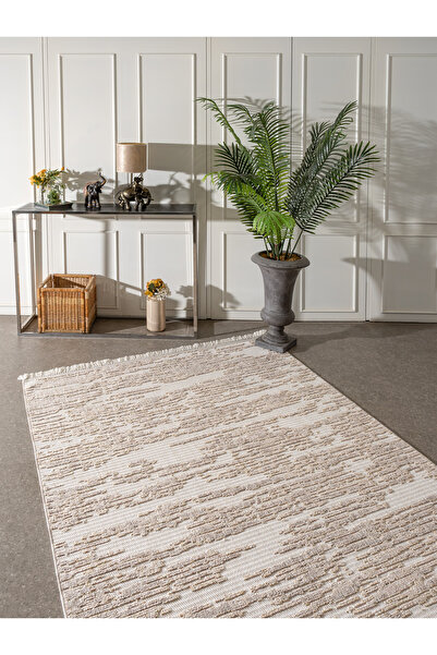 Viviana Home Rio Iskandinav Salon Halısı Mutfak Halısı Yolluk Bukle Dokuma Halı Tozumaz Açık Bej Somon Dekoratif