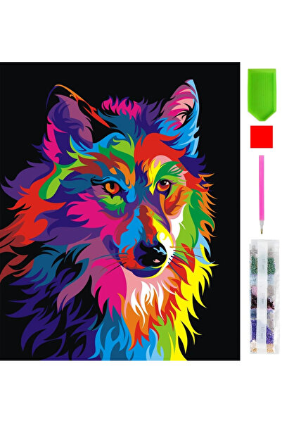 zola Diamond mosaic tapestry, abstract wolf pattern, 30 x 30 cm