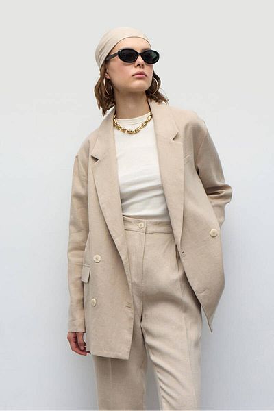 BE BLUE Linen Blazer - Stone Color and Double Breasted Cut