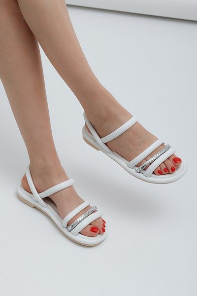ALTUNTAŞ Orthopedic White Women's Stone Sandals Comfortable Women's Sandals Puff Sandals Anatomical Women's Sandals Bey