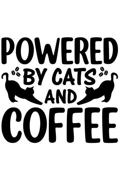 StoryGift Romania Sticker Autocolant 70CM Exterior pentru iubitorii de pisici cu textul "Powered by cats and cof