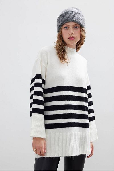 BE BLUE ECRU STRIPED SWEATER