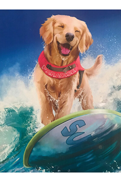 zola Diamond mosaic tapestry, cheerful surfer puppy, 15 x 20 cm