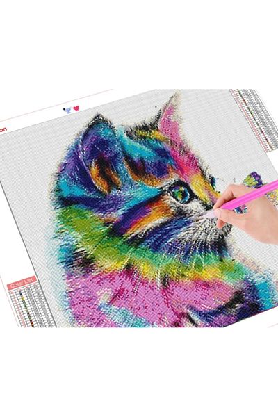 zola Goblen mozaic cu diamante, model pisica si fluture muticolor, accesorii incluse, 15 x 20 cm