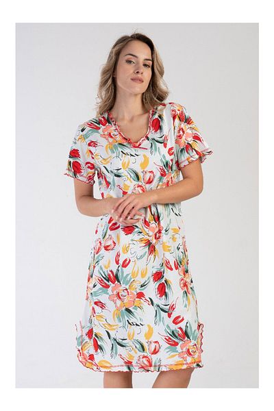 VİENETTA Cotton Women's V-Neck Short Sleeve Nightgown