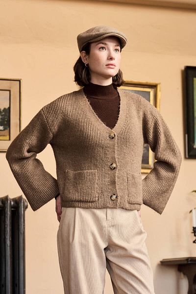 BE BLUE CARDIGAN DETALIAT DE BUZUUNAR BEJ