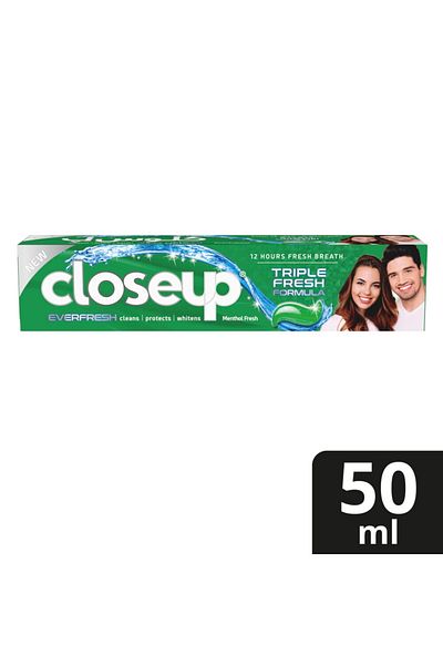 Closeup معجون أسنان تريبل إيفر فريش جل مينثول فريش 50 مل، نفس منعش لمدة 12 ساعة وأسنان قوية