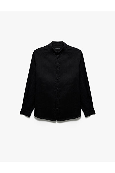 Koton Риза с дълъг ръкав и яка с копчета, класическа ленена кройка