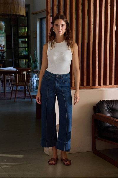 BE BLUE Dark Blue Ribbed Jean Trousers