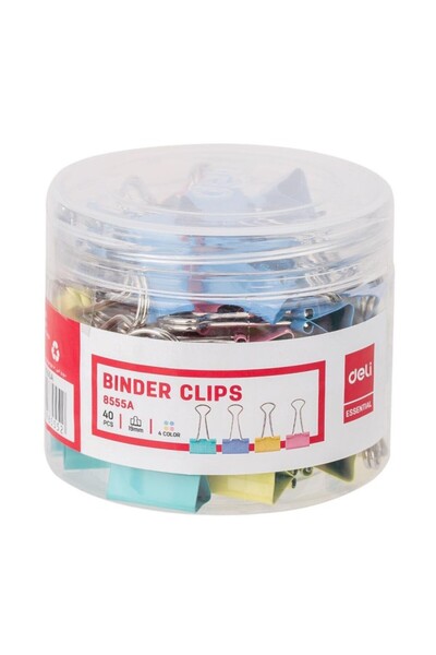 Deli Cleme pentru documente 19mm colorate, 40 buc./cutie plastic Deli