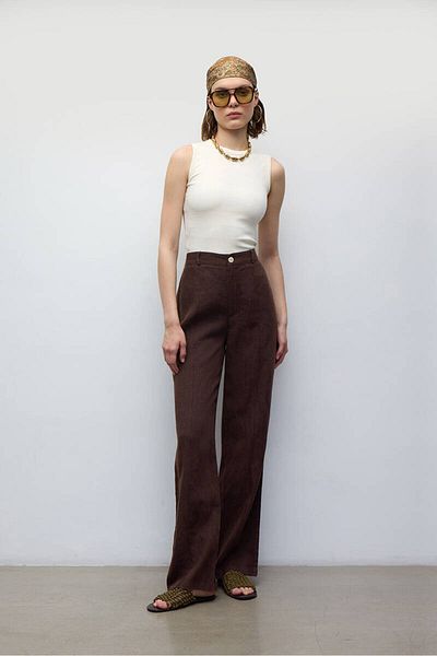 BE BLUE Palazzo Linen Trousers - Brown