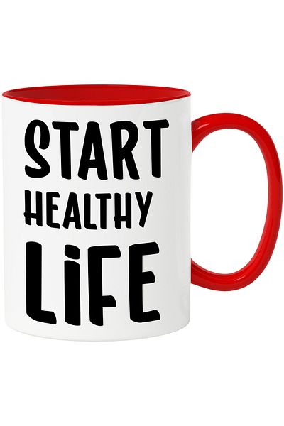 StoryGift Romania Cana cu mesajul motivational "Incepe o viata sanatoasa" - sport alimentatie cu M, Cu Maner Rosu