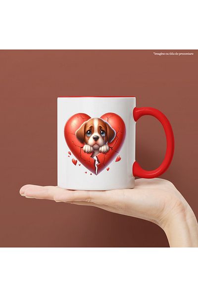 StoryGift Romania Mug with a sad puppy, illustration, tears, broken heart, broken, crushed, d, With ,STG