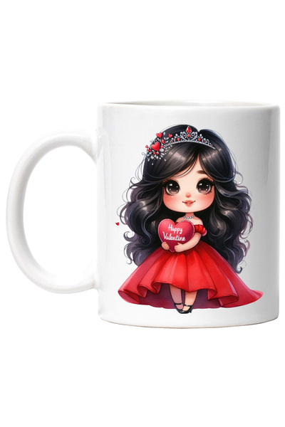 StoryGift Romania Cana cu o fetita cu rochie rosie care tine in brate o inimi...