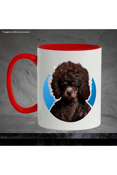 StoryGift Romania Cana Cu Catel, Portret, Lant, Jacheta, Coafura, Iubitori De Caini, Multicolor 33, Cu Maner Rosu