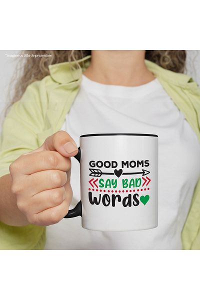 StoryGift Romania Mug with hearts and the text "Good moms say bad words", With ,STG.