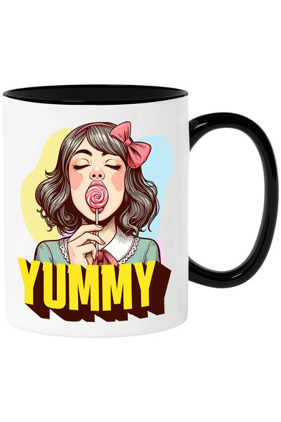 StoryGift Romania Cana cu Fata Bruneta cu Funda Si Acadea Rosie Text Yummy, A...