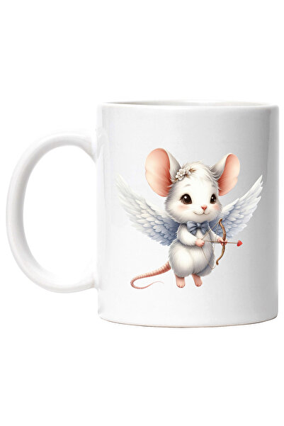 StoryGift Romania Cana cu un soricel Cupidon care trage cu arcul | ilustratie | indragostire | ari, Cu Maner Alb