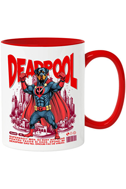 StoryGift Romania Cana cu Rottweiler Caine In Costum de DeadPool cu Pelerina,...