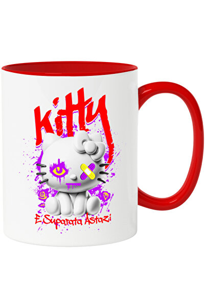 StoryGift Romania Cana cu Pisica Stil Hello Kitty Alba Cu plasturi La Ochii T...