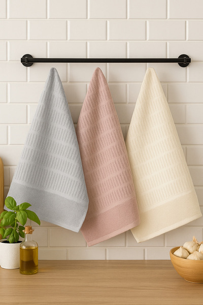 NEEA HOME %100 Pamuklu Süper Emici Mutfak Kurulama Havlusu – 3'lü Set Kurulam...