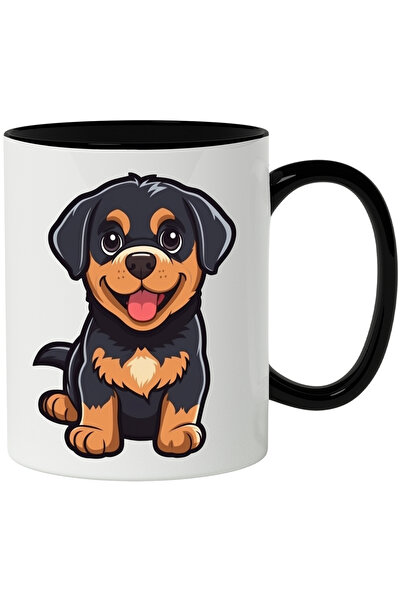 StoryGift Romania Cana Cu Catel, Pui, Iubitori De Desene Animate, Rottweiler, Multicolor 330 ml, C, Cu Maner Negru