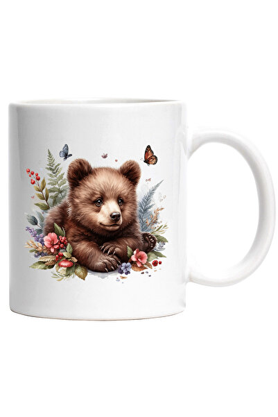 StoryGift Romania Cana cu un pui de urs brun | ilustratie | natura | flori de...