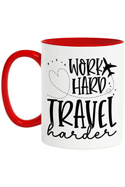 StoryGift Romania Cana cu un avion si mesajul "Work hard, travel harder" - mu...
