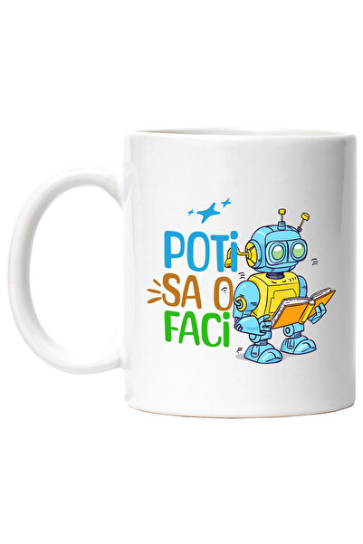 StoryGift Romania Cana Robot citind, poti sa o faci scoala, elev, 330ml, Cera...