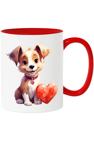 StoryGift Romania Cana cu un catelus vesel | zgarda | inima | ilustratie | Valentine's Day | aprec, Cu Maner Rosu