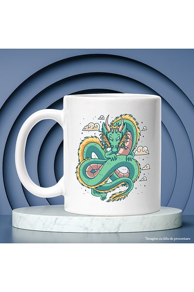 StoryGift Romania Cana Cu Dragon, Nori, Asiatic, Stele, Multicolor 330 ml, Ceramica cu Maner Alb, Cu Maner Alb