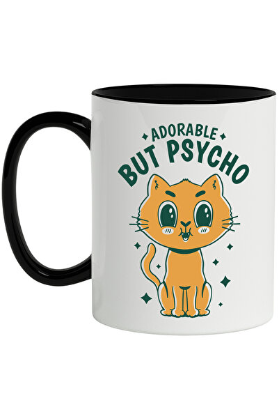 StoryGift Romania Cana Cu Mesaj In Engleza Adorable But Psycho, Pisica, Stele, Multicolor 330 ml, , Cu Maner Negru