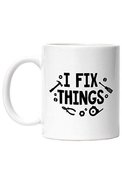 StoryGift Romania Cana cu unelte si mesajul in engleza "I fix things" - eu repar lucruri cu Maner , Cu Maner Alb