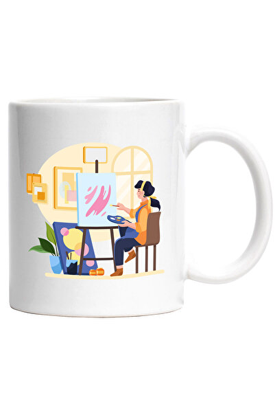 StoryGift Romania Cana Cu Sevalet, Panza, Pictura, Arta, Multicolor 330 ml, Ceramica cu Maner Alb, Cu Maner Alb