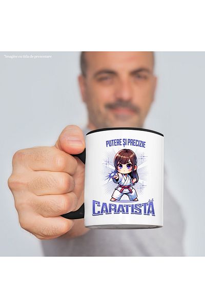 StoryGift Romania Mug Brunette karate girl ready for battle, martial arts, 330ml, Ceramic c, Cu, STG