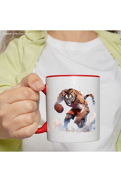 StoryGift Romania Mug with a tiger playing basketball | illustration | sport | competition | match | c, Cu