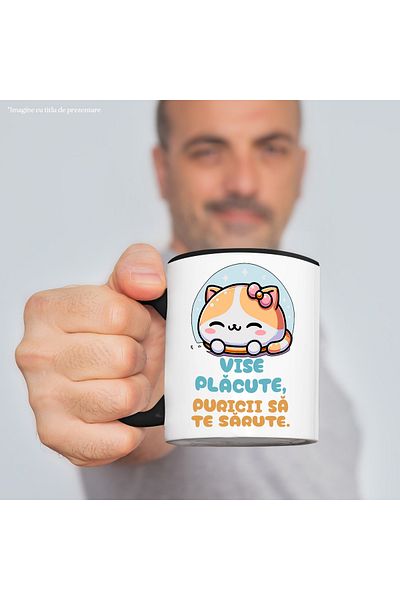StoryGift Romania Sleeping Kitten With Bow Mug, Funny Text Sweet Dreams Fleas Kiss You, 33, With