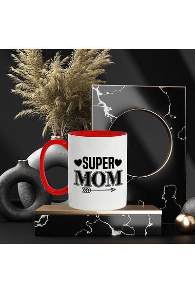 StoryGift Romania Mug with hearts for good and beloved mothers with the message "Super mom" super mom with Ma, Cu, STG